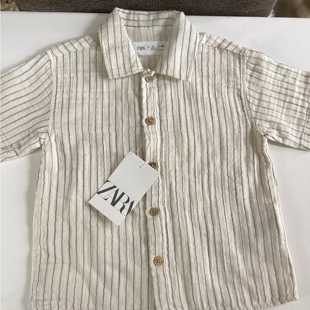 Zara Kids Beige Striped Button Down Shirt